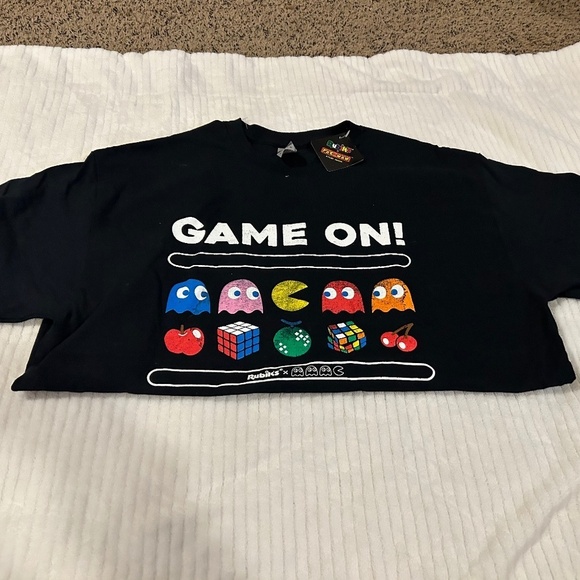 50%off w♥️ New Pac Man Shirt Large Men's  Black Rubik's Cube Mash Up Retro #15 - Picture 1 of 5